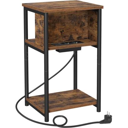 Noptiera VASAGLE cu prize si USB, 3 rafturi, stil industrial, maro rustic