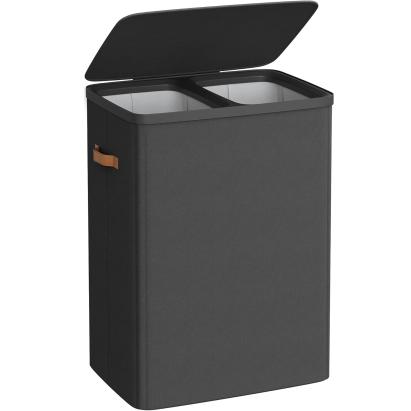 Coș de rufe SONGMICS cu 2 compartimente, capac și saci detașabili, 170 L, negru