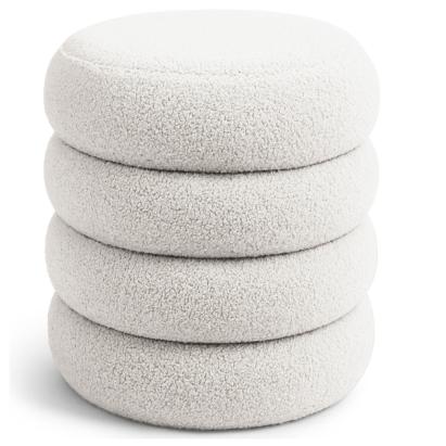 Taburet tapitat Snuggo cu spațiu de depozitare, teddy alb, 42x45 cm