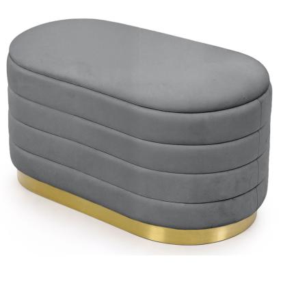 Bancheta tip puf cu depozitare, velur gri, 80x42x42 cm, stil glamour