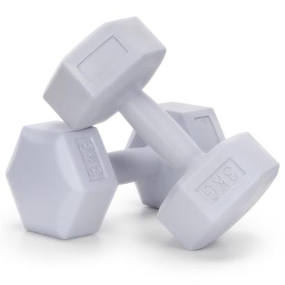 Set gantere hex 2x3 kg pentru fitness acasa, invelis PP, gri
