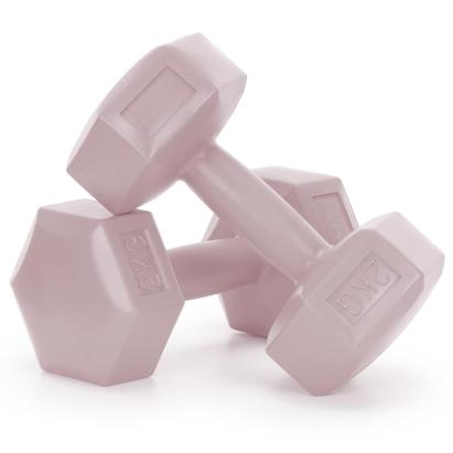 Set gantere hexagonale 2x2 kg roz, cu invelis PP rezistent