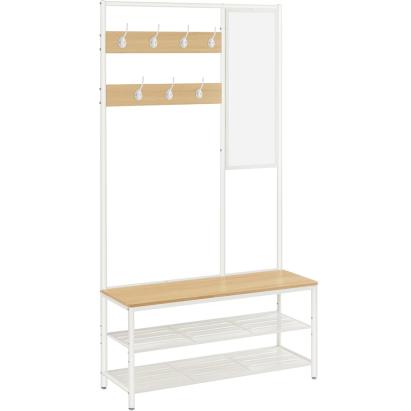 Cuier de hol cu oglinda, banca si rafturi pantofi, 98x35x180 cm
