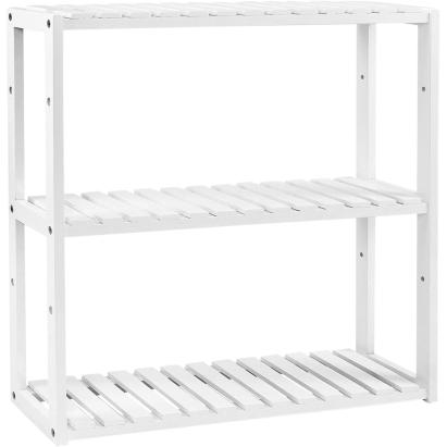 Raft de depozitare din bambus cu 3 polite reglabile, alb, 60x15x54 cm