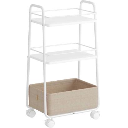Cărucior de depozitare VASAGLE cu roți și coș textil, 3 niveluri, alb crem