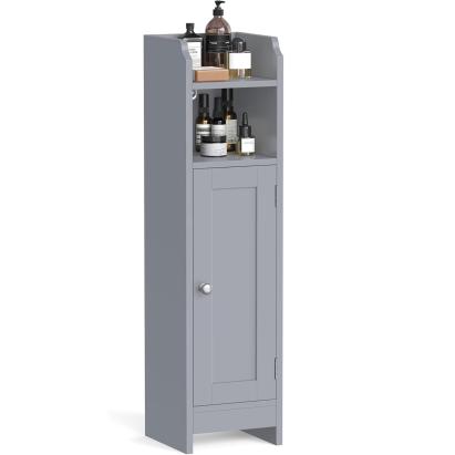 Dulap de baie îngust VASAGLE cu rafturi și ușă, 18x20x80 cm, gri