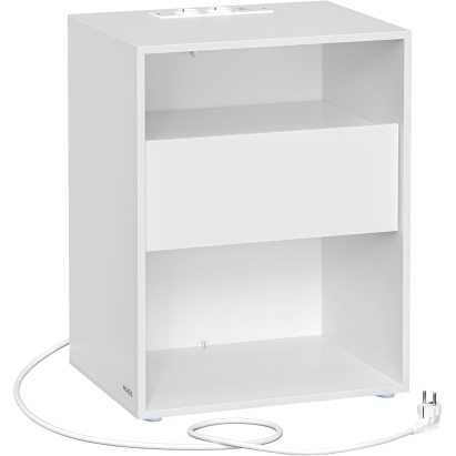 Noptiera VASAGLE alba cu sertar, 2 prize si 2 porturi USB, 45x35x58 cm