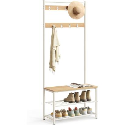 Cuier pentru hol 3 în 1 cu bancă și raft pantofi, stejar crem, 70x32x177 cm