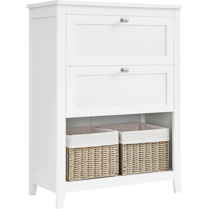 Dulap baie VASAGLE alb cu 2 sertare, 2 cosuri si raft, 60x30x80 cm