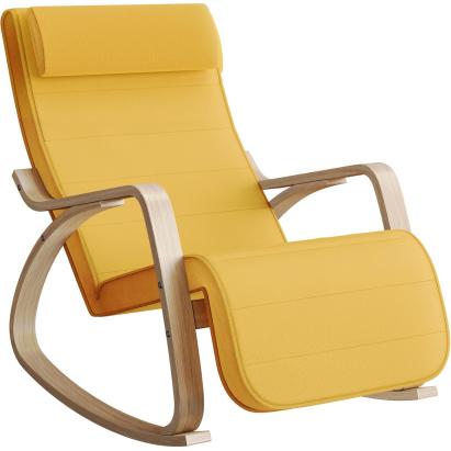 Scaun balansoar SONGMICS din lemn cu suport picioare reglabil, galben