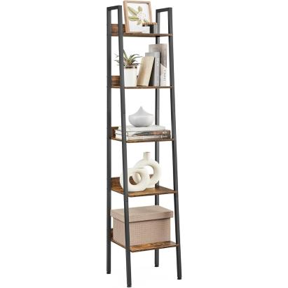 Biblioteca tip scara VASAGLE cu 5 rafturi, design industrial, maro rustic