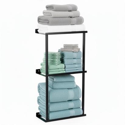 Raft metalic pentru prosoape, 3 niveluri, finisaj mat, 25x16x76 cm, negru