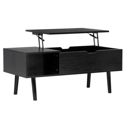 Măsuță de cafea cu blat rabatabil și spațiu de depozitare, neagră