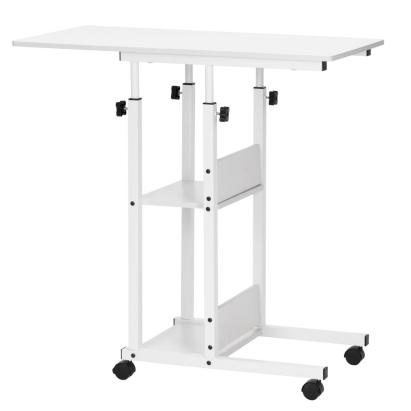 Birou reglabil pe inaltime cu rafturi laterale si roti, 80x40 cm, alb
