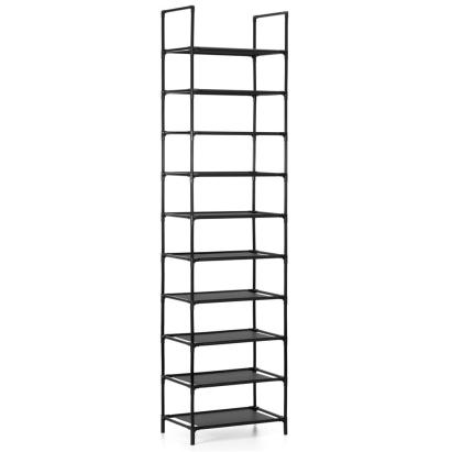 Raft pentru pantofi cu 10 polite, structura metalica, 45x28x178 cm, negru