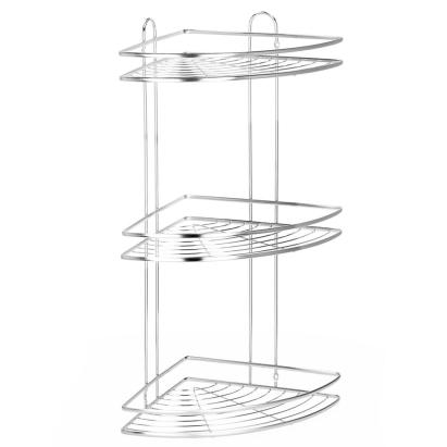 Etajera de colt pentru dus din inox, 3 polite, montaj pe perete, argintiu