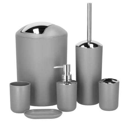 Set accesorii baie 6 piese, gri argintiu, finisaj mat si lucios