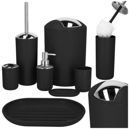 Set accesorii baie 6 piese din plastic, negru argintiu, finisaj mat-lucios