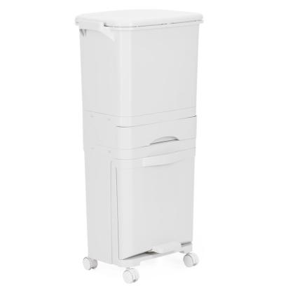 Coș de gunoi pentru colectare selectivă cu 3 compartimente, 42 L, alb