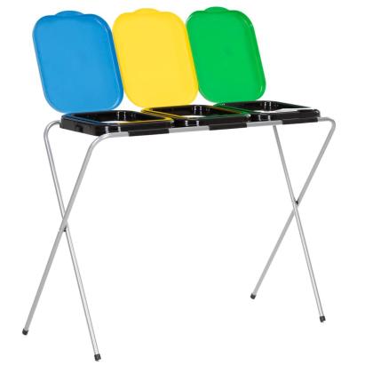 Coș de gunoi selectiv cu 3 compartimente, cadru metalic, 98x42,5x74 cm