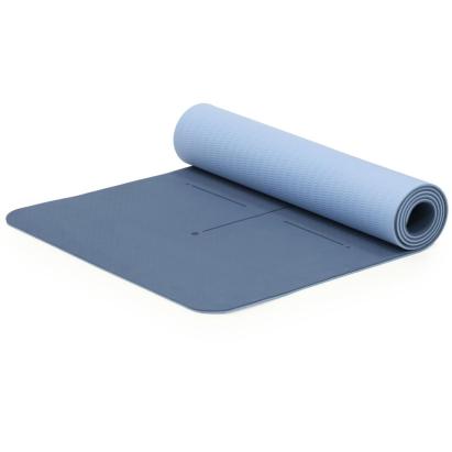 Saltea yoga antiderapanta din TPE 183x61x0,6 cm, cu curea, albastra