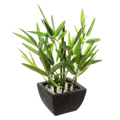 Planta artificiala bambus 26 cm cu ghiveci ceramic decorativ, verde
