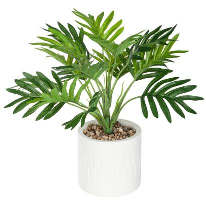 Planta artificiala palmier decorativ cu ghiveci din beton alb, 30 cm