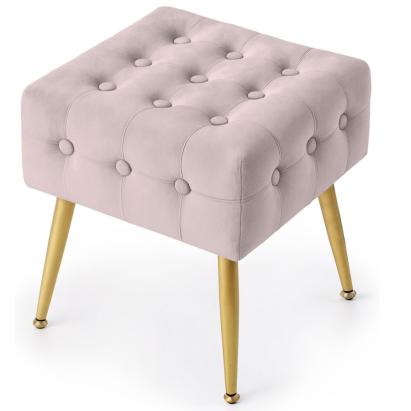 Taburet tapitat Quadra din velur, cu picioare metalice, 40x40x42 cm, roz pudra