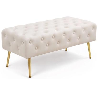 Taburet banca Monaco bej, tapitat cu catifea, picioare metalice, 100x42x41 cm