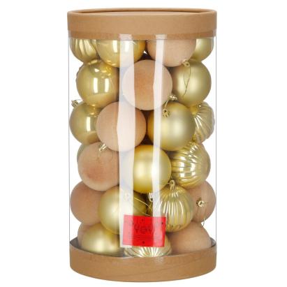 Set 36 globuri decorative de Craciun, 6.5 cm, auriu si ecru