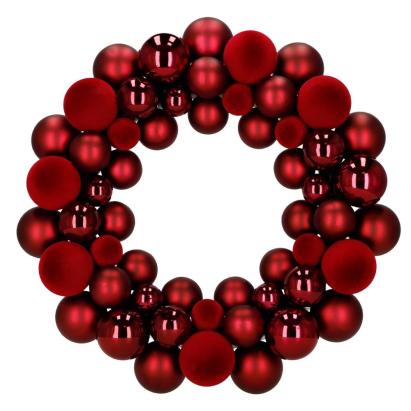 Coronita decorativa de Craciun cu 55 globuri rosii din plastic, 2.5-4.5 cm
