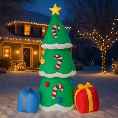 Brad de Craciun de exterior gonflabil, iluminare LED, cu compresor integrat, 180x80x80 cm, verde