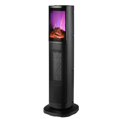 Șemineu electric tip coloană cu efect de flacără, 2000W, termostat, negru