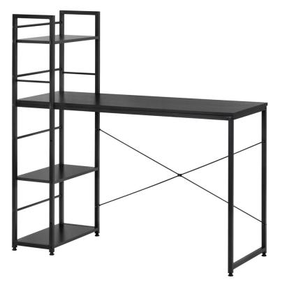 Birou modern cu blat MDF si rafturi laterale, cadru metalic, 120 cm, negru