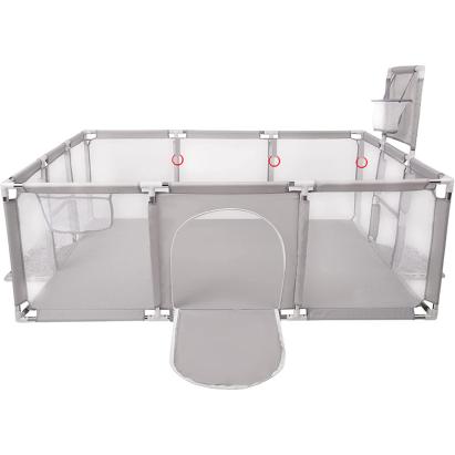 Tarc de joacă XXL pentru copii și bebe, gri, cu coș baschet, 230x122x62 cm
