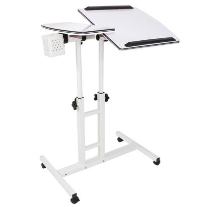 Măsuță laptop reglabilă cu 2 blaturi acrilice și roți cu blocare, alb perlat