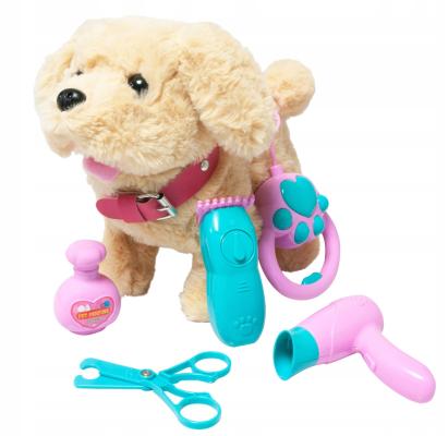 Cățel interactiv de pluș pentru copii cu sunete, mers și lesă, bej