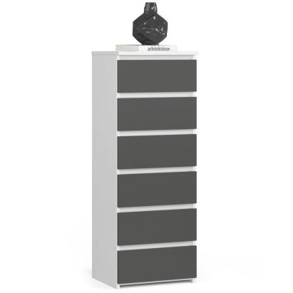 Comoda cu 6 sertare alb si gri, PAL laminat 16 mm, 40x35x109 cm