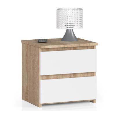 Noptiera cu 2 sertare din PAL laminat, stejar sonoma si alb, 40x35x40 cm