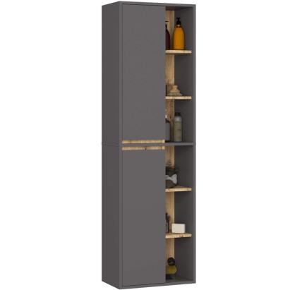 Dulap de baie suspendat cu 2 uși și 6 rafturi, 170 cm, gri grafit