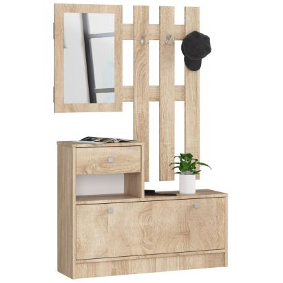 Set mobilier pentru hol cu pantofar, oglinda si cuier, stejar sonoma