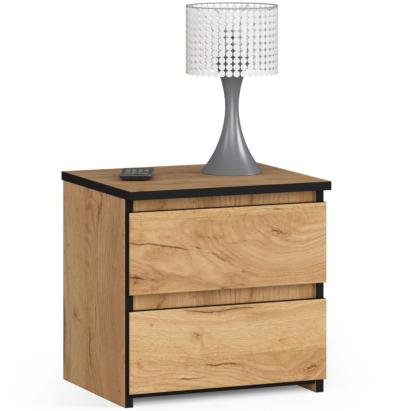 Noptiera dormitor cu 2 sertare, PAL laminat, stejar craft, 40x35x40 cm