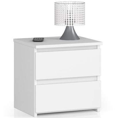 Noptieră cu 2 sertare din PAL laminat, alb mat, 40x35x40 cm