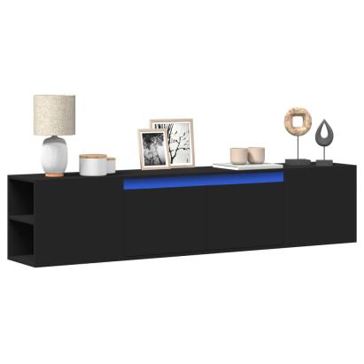 Dulap TV de perete cu lumini LED, negru, 180x31x39,5 cm GartenMobel Dekor