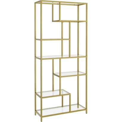 Biblioteca VASAGLE cu 6 polite din sticla securizata, 80x30x180 cm, aurie