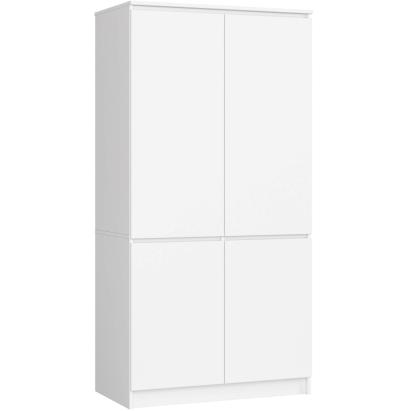 Dulap cu 4 usi alb mat, rafturi si bara pentru umerase, 90x51x180 cm