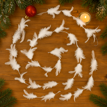 Ghirlanda decorativa cu pene albe pentru brad si decor festiv, 200 cm