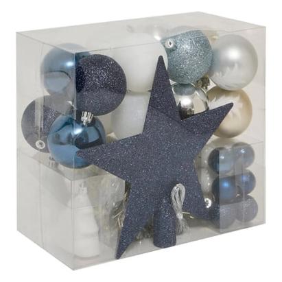 Set decorațiuni de Crăciun pentru brad, 44 piese, albastru și alb