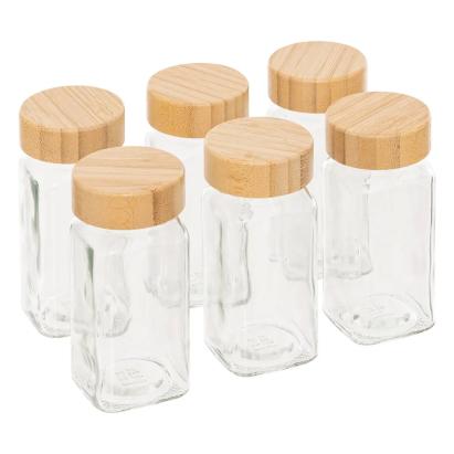 Set 6 borcane pentru condimente din sticla cu capac bambus, 120 ml