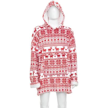 Bluza oversize de Craciun pentru adulti, cu gluga si model scandinav, rosie